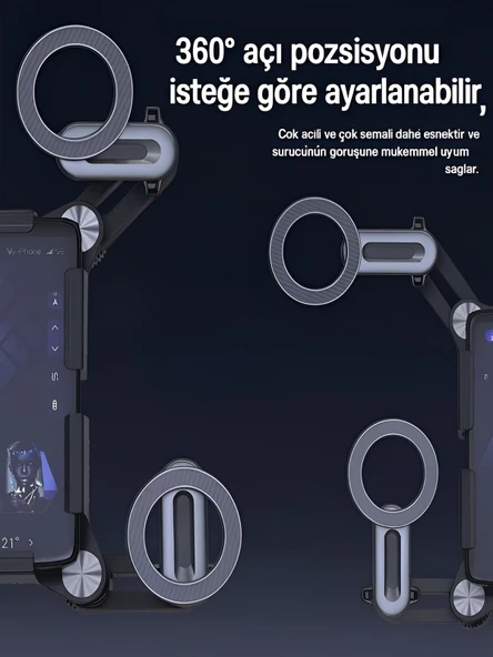 DEANB 360 Döner Manyetik Telefon Tutucu  Esnek Alüminyum Kol, Araç İçi Ayarlanabilir Stand - Resim 3