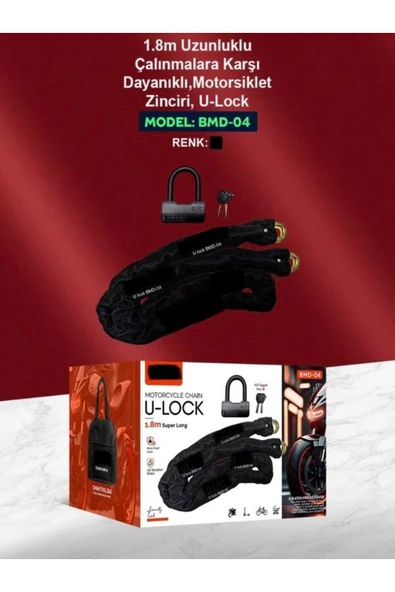 DEANB BMD-04 1.8m Uzunluk Çalınmalara Karşı Dayanıklı Motosiklet Zinciri Motor U-Lock Kilit - 4