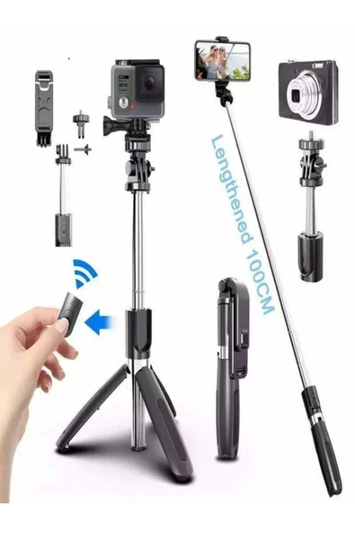 DEANB Telefon ve Kamera Uyumlu Bluetooth Tripodlu Selfie Çubuğu | 19-100cm Alüminyum Gövde VLOG - 5