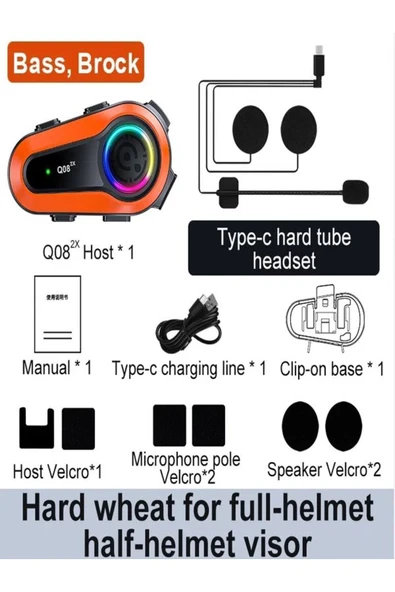 DEANB Q0082x Ipx6 Su Geçirmez Rgb 1km 2kişi Interkom/fm Radio Motosiklet Kask Kulaklık Wirelees V5.0 - Resim 7