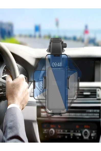 DEANB T-78 360° Dönebilen Hidrolik Kanatlı Vantuzlu Araç Içi Telefon Tutucu Ayna Torpido Montajı Tutacak - 8