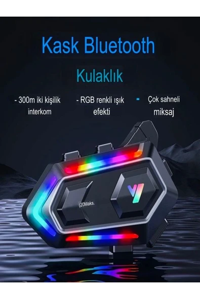 DEANB Y2-Max IPX6 2kişi 300m Su Geçirmez RGB Bluetooth 5.3 Kask Kulaklığı – İntercom & Gürültü Engelleme - 3