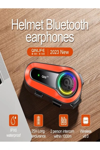 DEANB Q0082x Ipx6 Su Geçirmez Rgb 1km 2kişi Interkom/fm Radio Motosiklet Kask Kulaklık Wirelees V5.0 - Resim 2