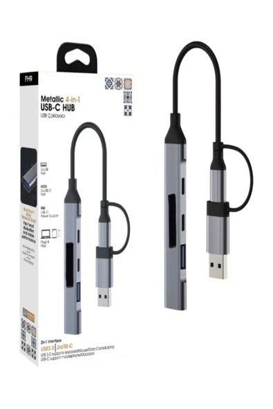 çelikwork inspiring technology FH9 4in1 USB-C HUB Dönüştürücü - 2 USB, 2 Type-C Port, Metalik USB-C Çoklayıcı Plus&Play - Resim 5