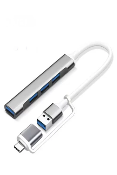 DEANB Alüminyum Metalik 4'ü 1 Arada USB + Type-C Çevirici, USB 3.0 Hızlı Klavye-Mouse Data Çoklayıcı - 1