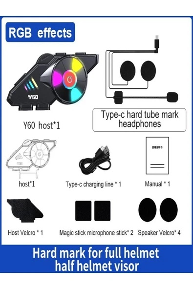 DEANB Y600 IPX6 Su Geçirmez RGB Bluetooth 5.3 Sesli Asistan İNTERKOM Kask Kulaklığı 1000MAH - Resim 8