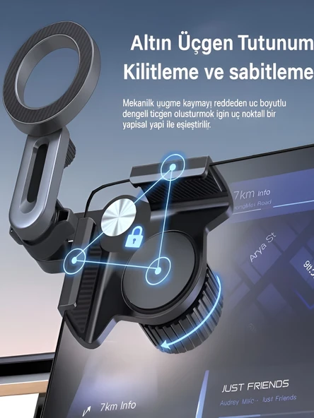 DEANB 360 Döner Manyetik Telefon Tutucu  Esnek Alüminyum Kol, Araç İçi Ayarlanabilir Stand - Resim 4