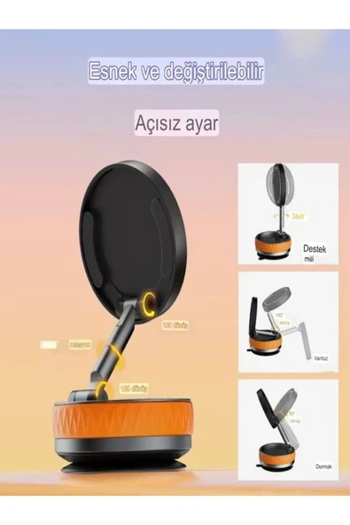 DEANB ATD 360° Mekanizmalı Katlanabilir Araç, Ev ve Ofis İçi Telefon & Navigasyon Tutucu Stand - 6