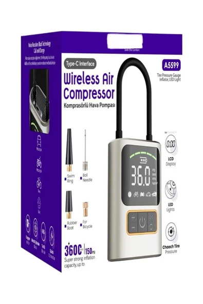 DEANB 150PSI 3600mAh Dijital Taşınabilir Araç Hava Kompresörü Led ışıklı Lastik Şişirme Pompası - 8