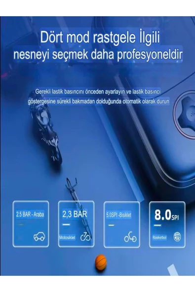 ÇELİKWORK Kablosuz Basınç Göstergeli Air Kompresör 4000mah Led Işıklı Araba Hava Pompası/usb/powerbank - 3