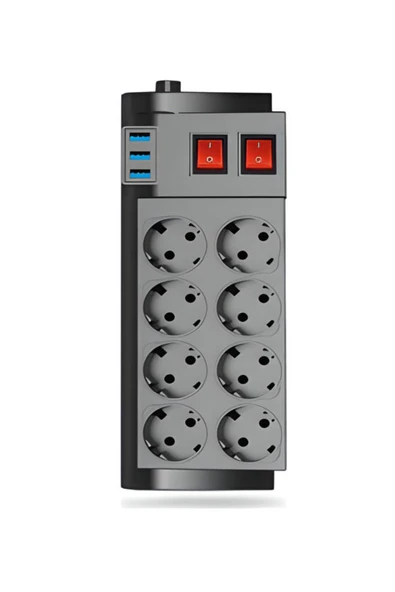 ÇELİKWORK FTR-08 4000W 16A Akım Korumalı 2 Anahtarlı 8'li Priz, 3 USB Portlu, 2 Metre Kablolu Çoklayıcı - 3