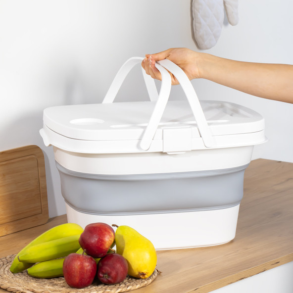 Porsima 07-1304 Katlanır Piknik Sepeti - Silikonlu Katlanabilir Saklama Kutusu - 21 L Beyaz - 2