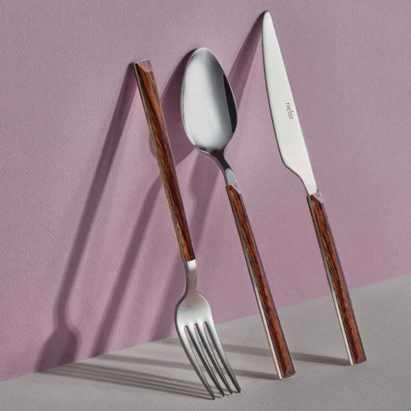 Nehir Bambu Ahşap Görünümlü 36 Parça Çatal Kaşık Bıçak Takımı - 2