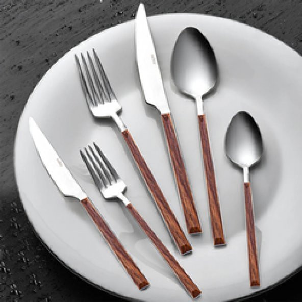 Nehir Bambu Ahşap Görünümlü 36 Parça Çatal Kaşık Bıçak Takımı