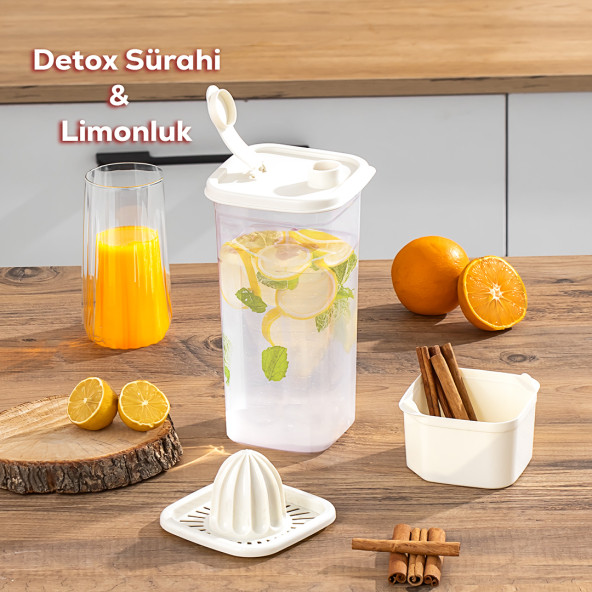 Porsima 06-1109 Detoks Sürahi & Limonluk Şeffaf 1,5 L - Beyaz ürün görseli