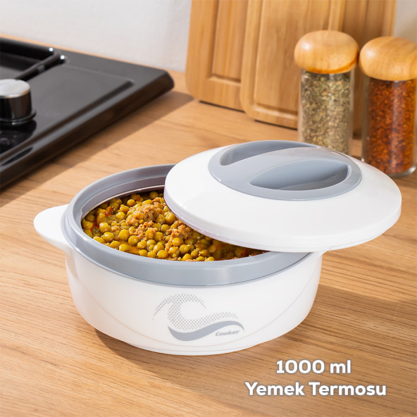 Porsima 3149 1000 mL Yemek Termosu - Sızdırmaz Kilitlenebilir Kapak Paslanmaz Çelik Sefer Tası - Beyaz