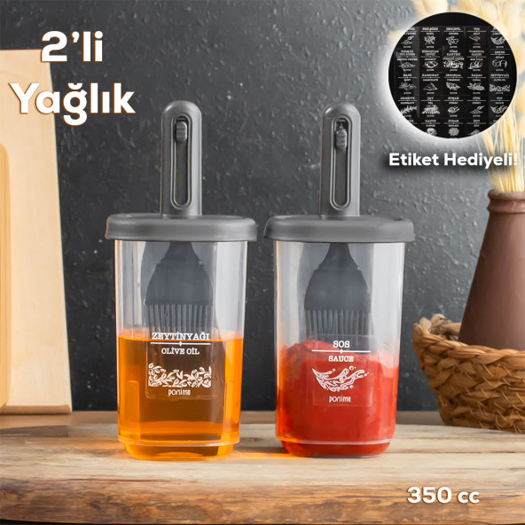 Porsima 0520 2'li Silikon Fırçalı Yağlık Sosluk - Yağdanlık Erzak Saklama Kabı 350 cc Antrasit - 5