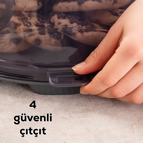 Porsima 1091 Antrasit Yuvarlak Kek Pasta Börek Saklama Kabı - Kilitli Kapaklı Taşıma Fanusu 25 cm - 3