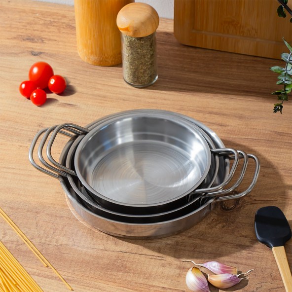 Porsima 3 lü Paslanmaz Çelik Sahan Takımı - Omlet Yumurta Sahan Seti 14-16-18 cm - 4