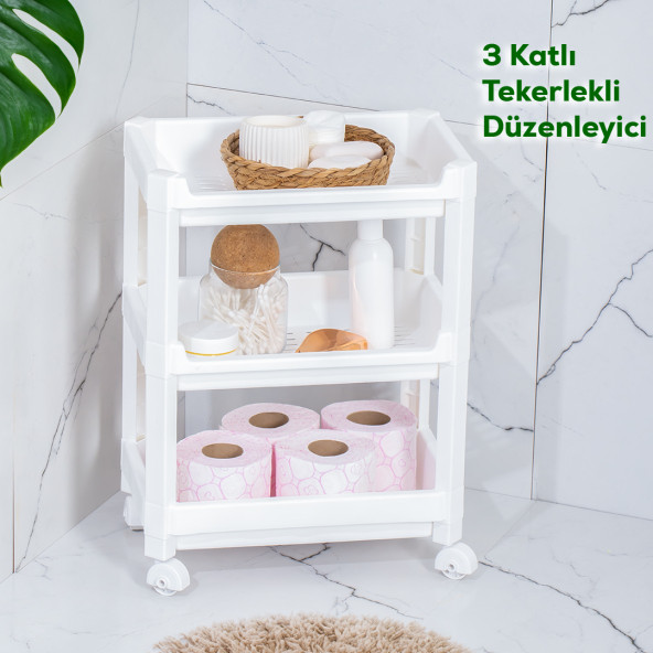 Porsima RAFTY-73-1 Tekerlekli 4 Katlı Düzenleyici - 35,5 x 22 x 48 cm Hareketli Geniş Raf - Beyaz