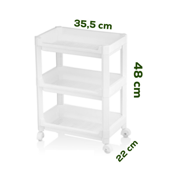 Porsima RAFTY-73-1 Tekerlekli 4 Katlı Düzenleyici - 35,5 x 22 x 48 cm Hareketli Geniş Raf - Beyaz - 2