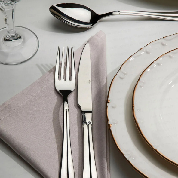 Nehir Saray Sade Paslanmaz Çelik Büyük Aile Çatal Kaşık Bıçak Takımı 72 parça 12 Kişilik - 3