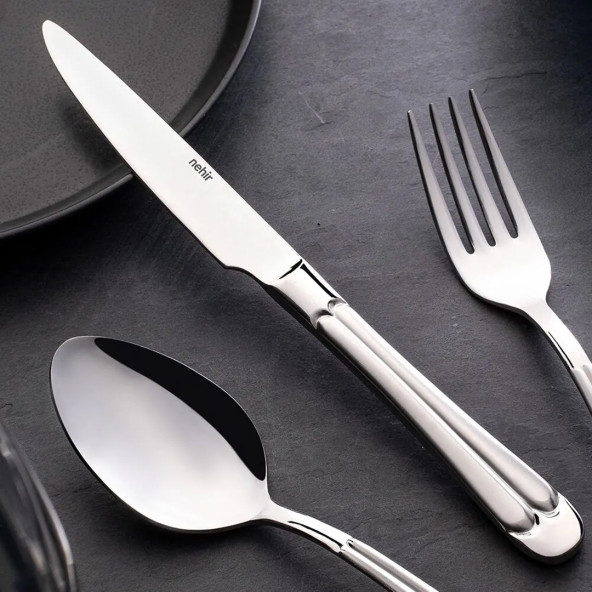 Nehir Saray Sade Paslanmaz Çelik Büyük Aile Çatal Kaşık Bıçak Takımı 72 parça 12 Kişilik - 5