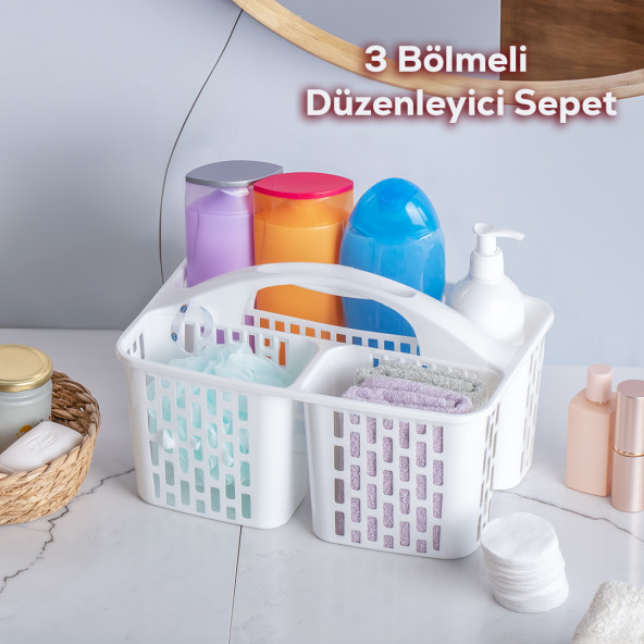 Porsima 8114 ORG-51 3 Bölmeli Düzenleyici Sepet - Çok Amaçlı Organizer - Beyaz