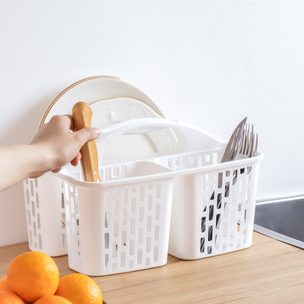 Porsima 8114 ORG-51 3 Bölmeli Düzenleyici Sepet - Çok Amaçlı Organizer - Beyaz - 2