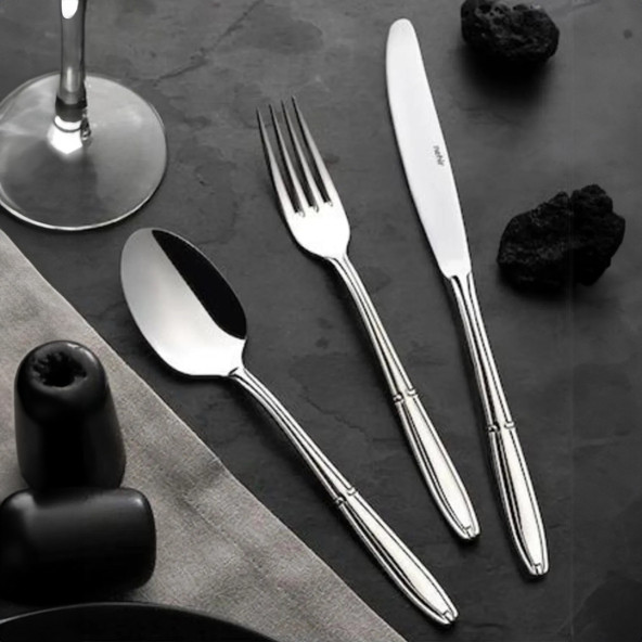 Nehir Buket Sade 84 Parça 18/10 Paslanmaz Çelik Çatal Kaşık Bıçak Takımı 12 Kişilik - 2