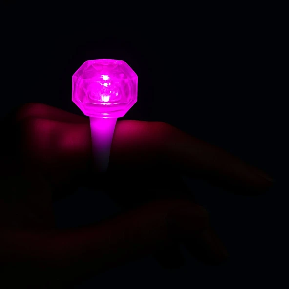 Kristal Tasarımlı Led Glow Işıklı 3 Modlu Pembe Yüzük 3.5 x 5 cm - 1
