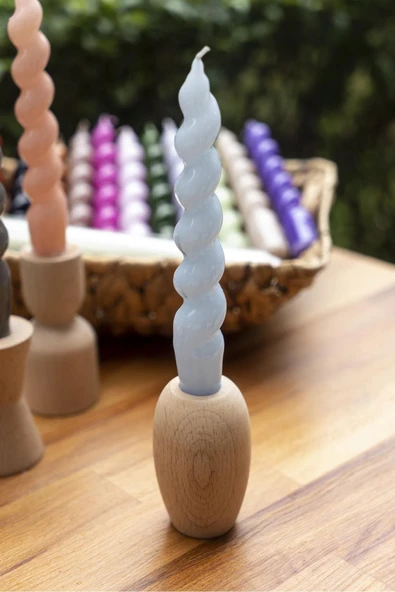 Spiral Mavi Şamdan Mum 17 Cm