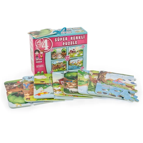 YUMURCAK TOYZ 3222 DıyToy Süper Renkli 4'lü Puzzle - Çiftlik / 8+12+16+24 Parça Puzzle Kız Erkek Çocuk Oyuncak Eği ürün görseli 1