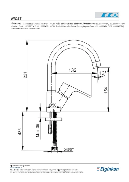 Eca Niobe Lavabo Bataryası Kuğu Borulu - Resim 2