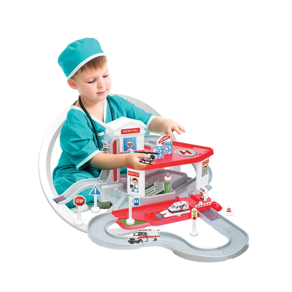 YUMURCAK TOYZ 03347 Dede, Hastane Garaj Seti Kız Erkek Çocuk Oyuncak Eğitici Oyuncaklar - Resim 3