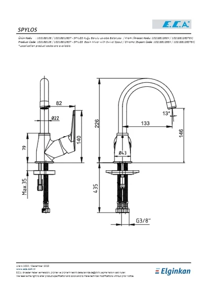 Eca Spylos Lavabo Bataryası Kuğu Borulu - 2