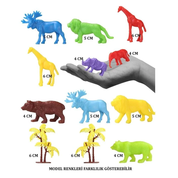 YUMURCAK TOYZ 669 Toy Play 12 Parça Renkli Mini Vahşi Hayvanlar Figür Seti 4-6cm Kız Erkek Çocuk Oyuncak Eğitici O - Resim 2