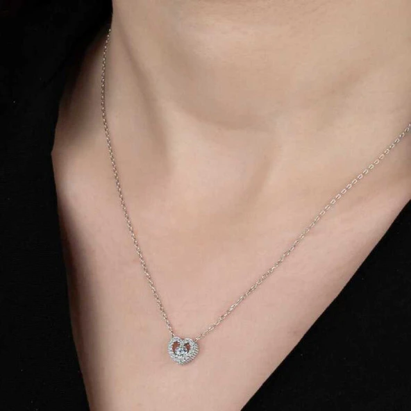Swarovski Taşlı Gümüş Kalp Bayan Kolye