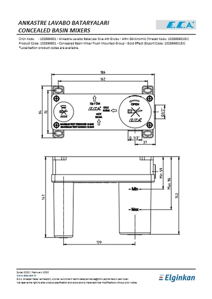 ECA Luna Ankastre Lavabo Bataryası Sıva Altı Grubu Altın Renkli - Resim 2