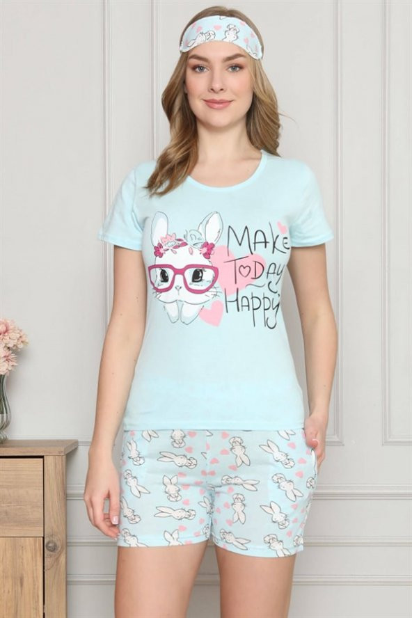 Kadın Pijama Takımı Şortlu Kısa Kollu Pamuklu Penye Spela28 - 2