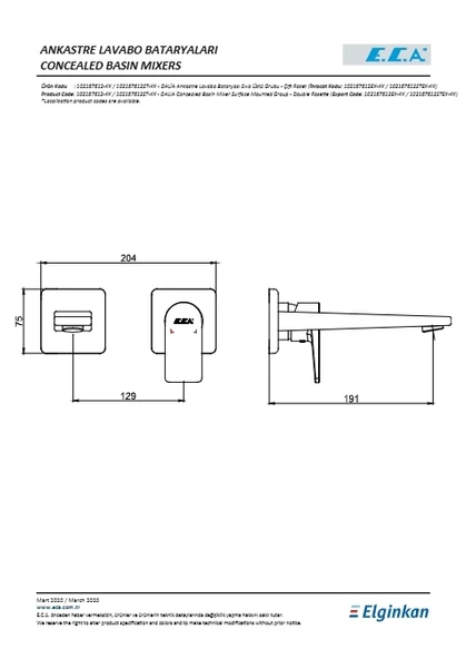 Eca Dalia Ankastre Lavabo Batarya Sıva Üstü Çift Rozet - Resim 2