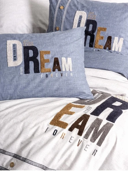 Mood Nakışlı Ranforce Çift Kişilik Nev Takımı Forever Gri 8680108071144 - Resim 2