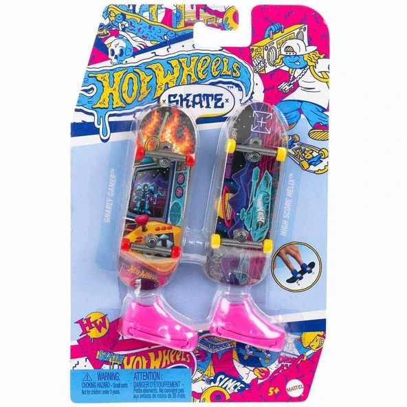 YUMURCAK TOYZ HXL17 Hot Wheels Skate Retro Temalı İkili Parmak Kaykay ve Ayakkabı Paketi Kız Erkek Çocuk Oyuncak E - 3