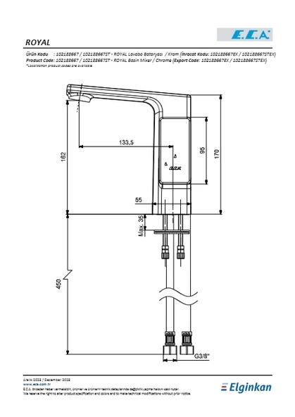 Eca Royal Yandan Kollu Lavabo Bataryası - Resim 2