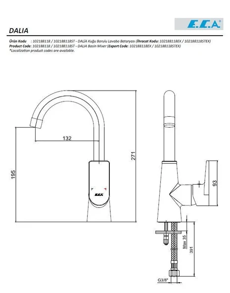 Eca Dalia Lavabo Bataryası Kuğu - Resim 2