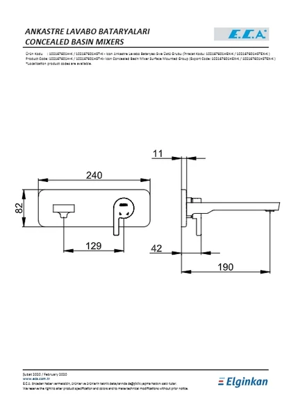 Eca İcon Ankastre Lavabo Bataryası Sıva Üstü Tek Rozet - Resim 2