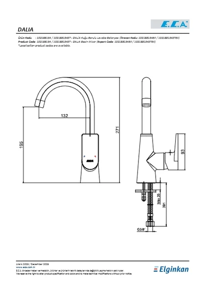 Eca Dalia Lavabo Bataryası Kuğu Borulu - 2