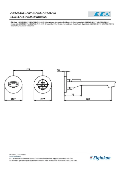Eca Myra Ankastre Lavabo Bataryası Sıva Üstü Çift Rozet - Resim 2