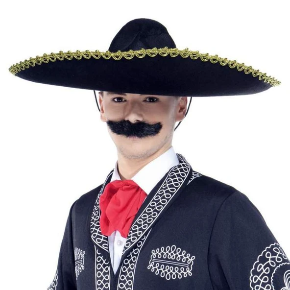 Sombrero Meksika Şapkası Mariachi Altın Şeritli Yetişkin Boy - Resim 3