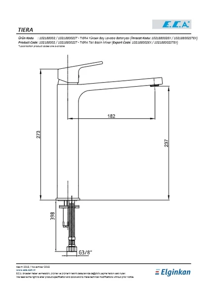 Eca Tiera Yüksek Tip Lavabo Bataryası - Resim 2